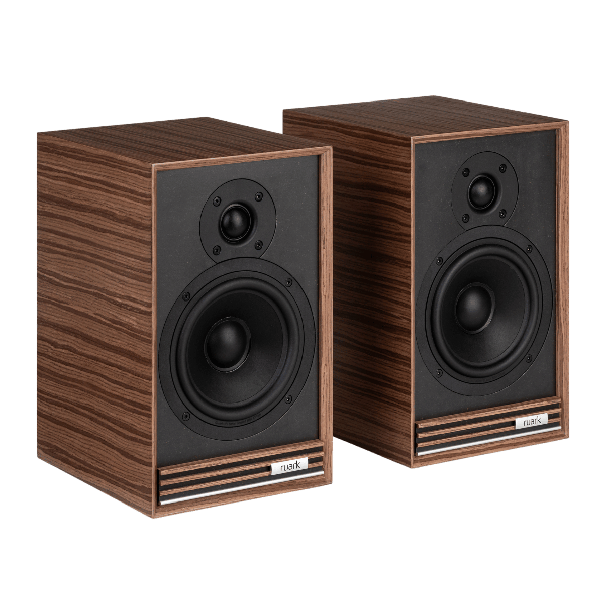 Ruark Sabre R Bookshelf Speakers #colour_Fused walnut veneer cabinet and grille