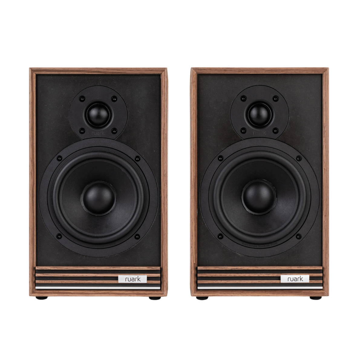 Ruark Sabre R Bookshelf Speakers #colour_Fused walnut veneer cabinet and grille