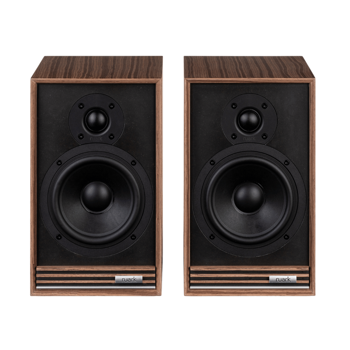 Ruark Sabre R Bookshelf Speakers #colour_Fused walnut veneer cabinet and grille