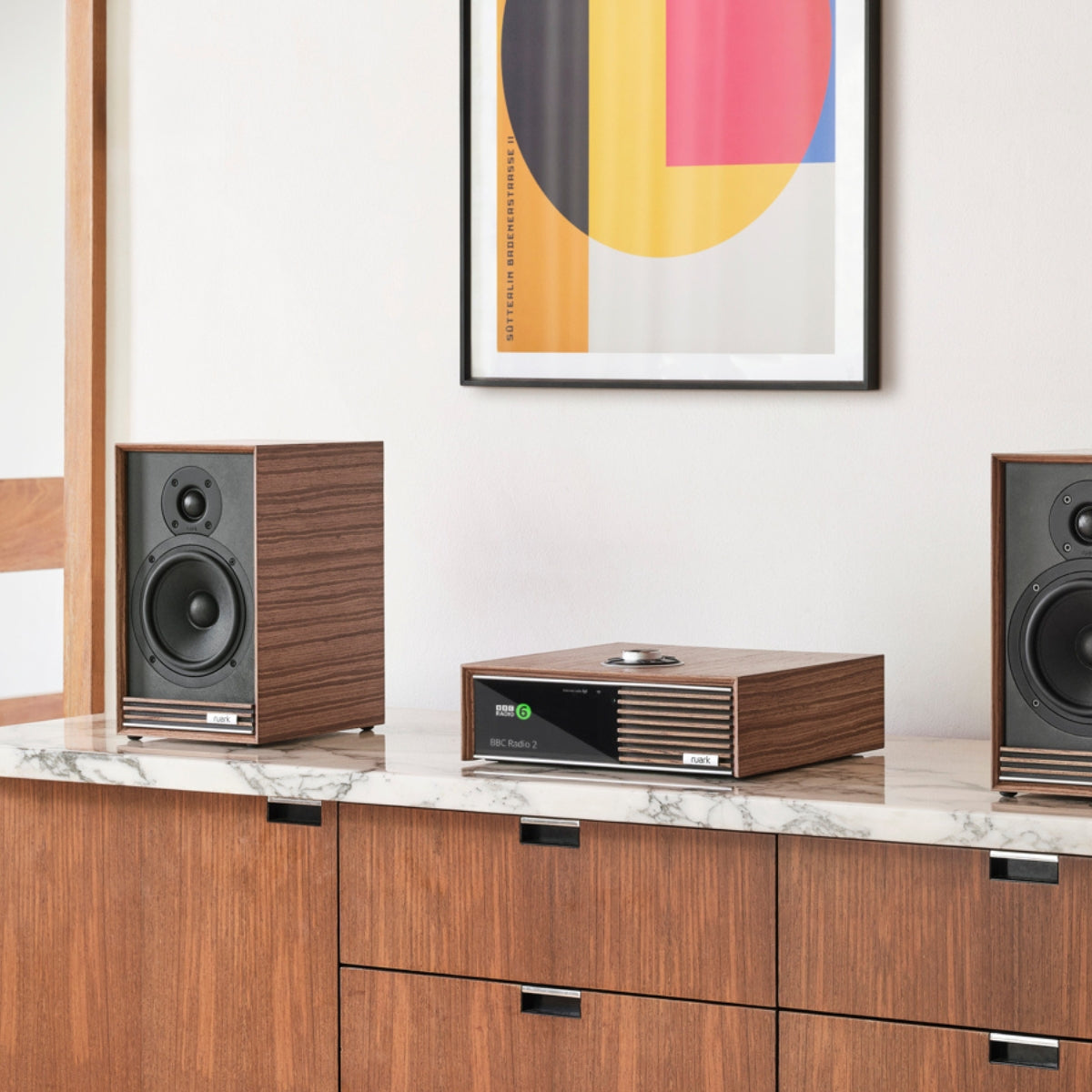 Ruark Sabre R Bookshelf Speakers #colour_Fused walnut veneer cabinet and grille